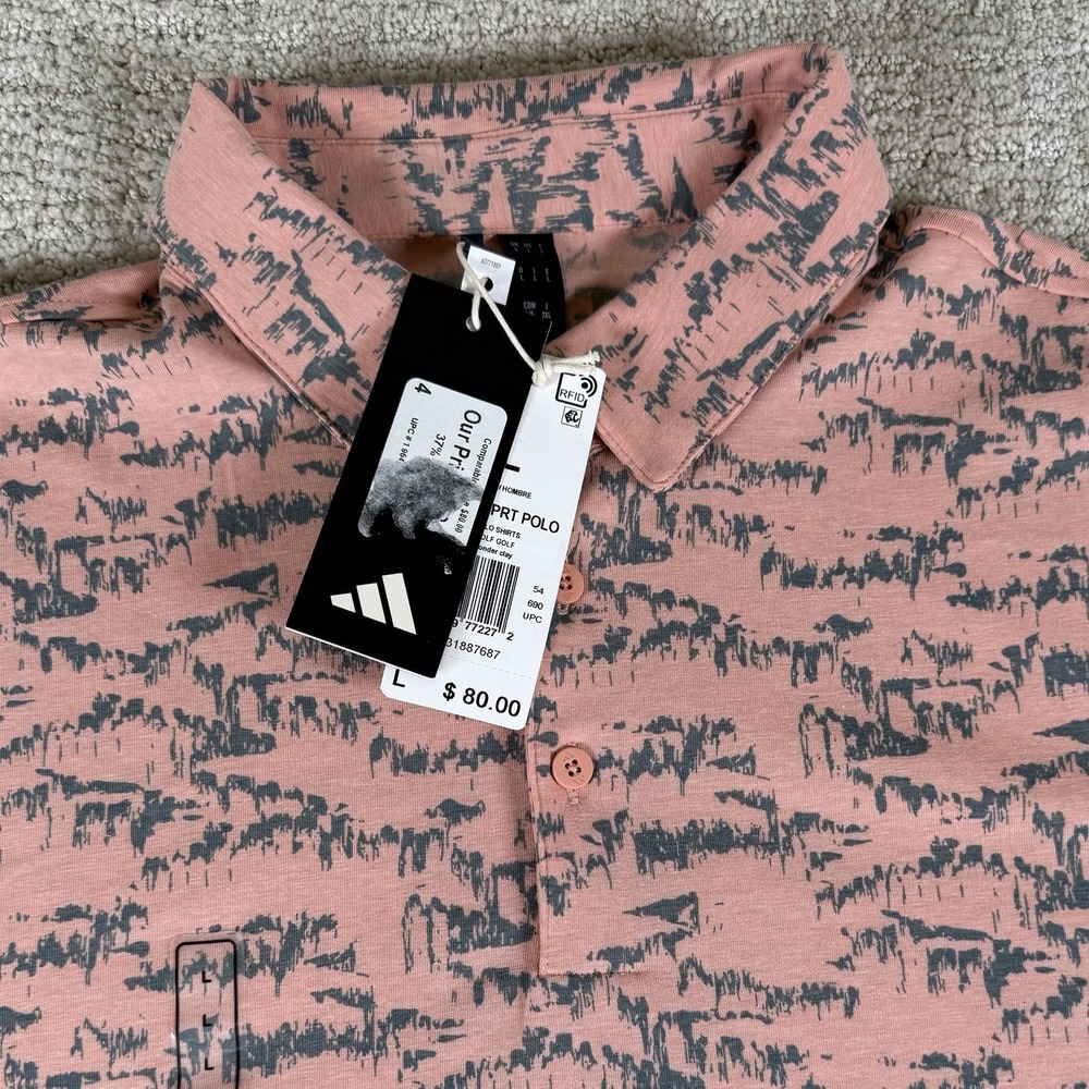 NWT Adidas Men's Large Go-To Print Wonder Clay Geometric Golf Polo Shirt